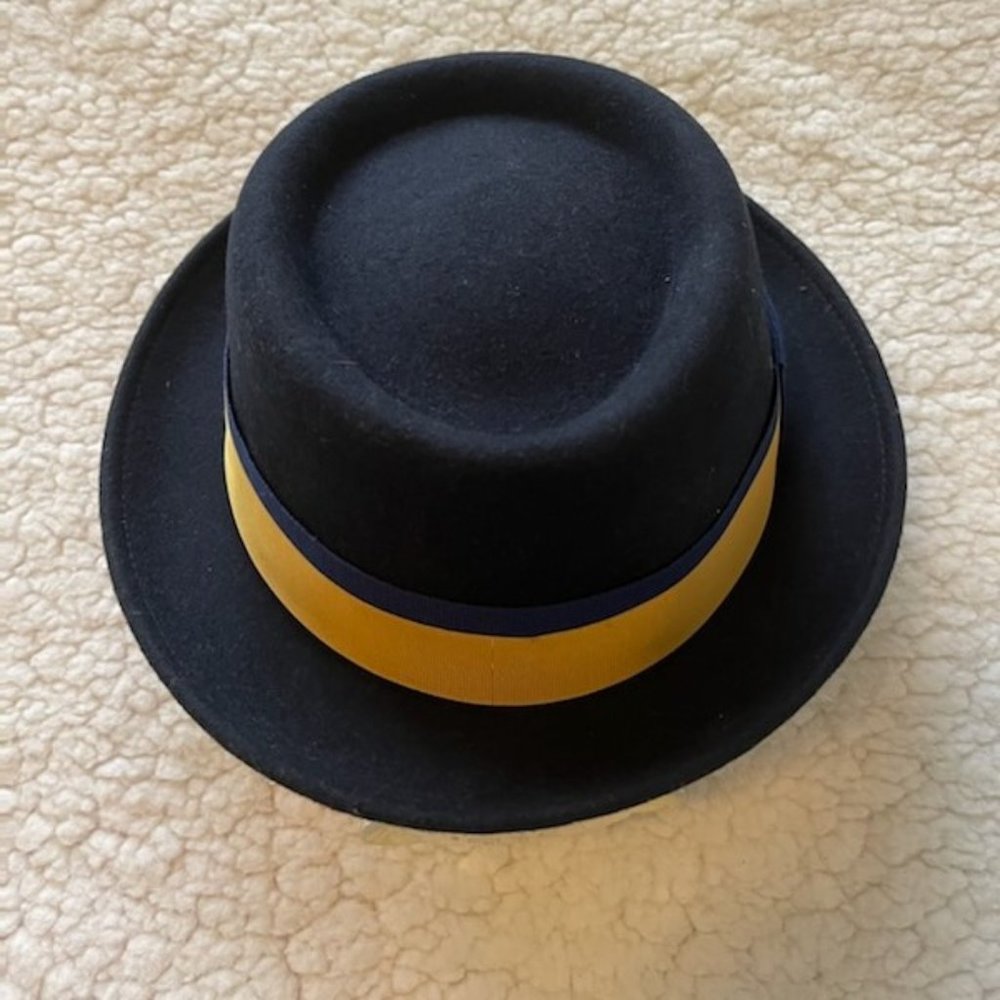 Italian Made Wool Dark Blue Pork Pie Hat